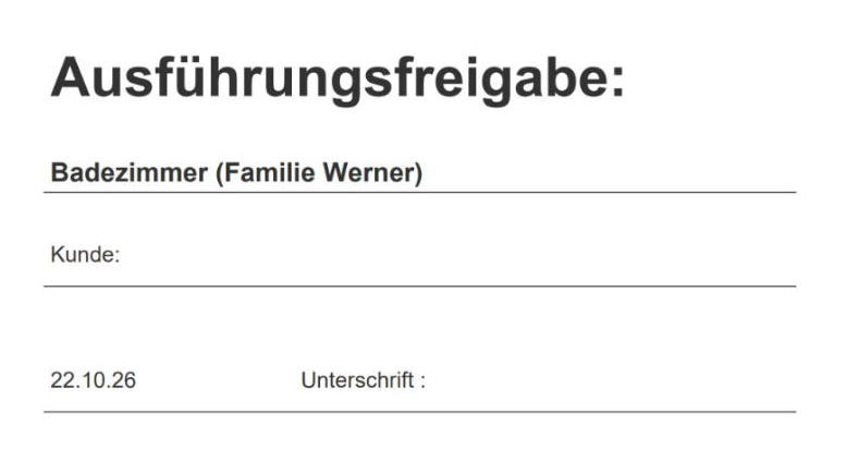 EASY PLAN Ausführungsfreigabe zum Unterschreiben durch den Kunden